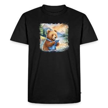 Mignon jeune ours brun avec téléphone portable - T-shirt Premium bio Homme - noir - Devant - Nico (187cm)
