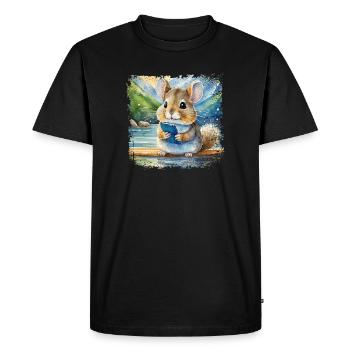 Mignon jeune chinchilla à l’aide d’un téléphone portable - T-shirt Premium bio Homme - noir - Devant - Nico (187cm)