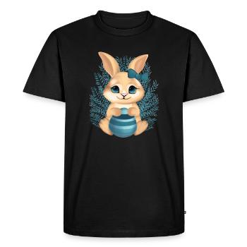 Un lapin mignon avec des fleurs – Illustration calme - T-shirt Premium bio Homme - noir - Devant - Nico (187cm)