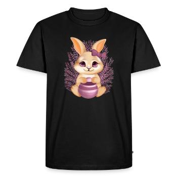 Un lapin mignon avec des fleurs – Illustration calme - T-shirt Premium bio Homme - noir - Devant - Nico (187cm)