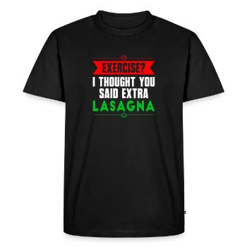 Faire de l'exercice ? Lasagne - T-shirt Premium bio Homme - noir - Devant - Nico (187cm)