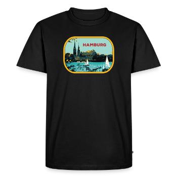 River Hamburg: Sailboat Illustration - Men's Premium Organic T-Shirt - black - Front - Nico (187cm)