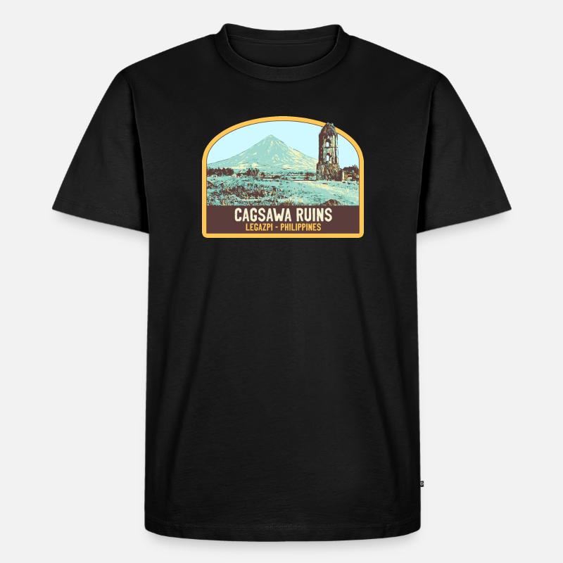Ruinen von Cagsawa, Vulkan Mayon, Philippinen - Männer Premium Bio T-Shirt - Schwarz