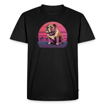 Bouledogue néon rétro - T-shirt Premium bio Homme - noir - Devant - Nico (187cm)