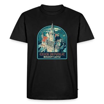 Illustration Château Bouzov, République Tchèque - T-shirt Premium bio Homme - noir - Devant - Nico (187cm)