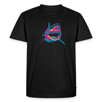 Requin néon Pop Art Couleur Feu - T-shirt Premium bio Homme - noir - Devant - Nico (187cm)