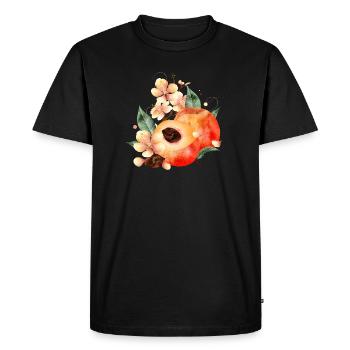 Peach Half, Peaches, Leaves & Peach Blossoms - Men's Premium Organic T-Shirt - black - Front - Nico (187cm)