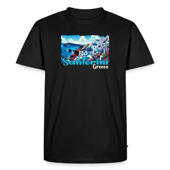 Santorin, Grèce, océan, île grecque - T-shirt Premium bio Homme - noir - Devant - Nico (187cm)