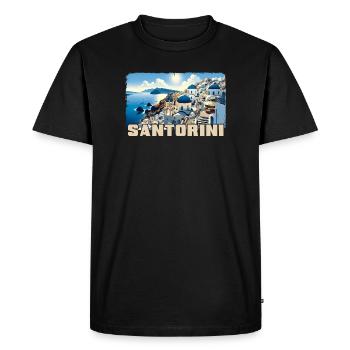 Santorin, Grèce, océan, volcan Akrotiri - T-shirt Premium bio Homme - noir - Devant - Nico (187cm)