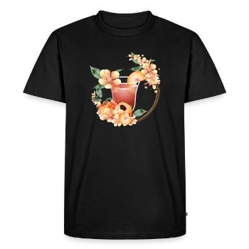 Cocktail with Peach Half & Peach Blossom Wreath - Men's Premium Organic T-Shirt - black - Front - Nico (187cm)