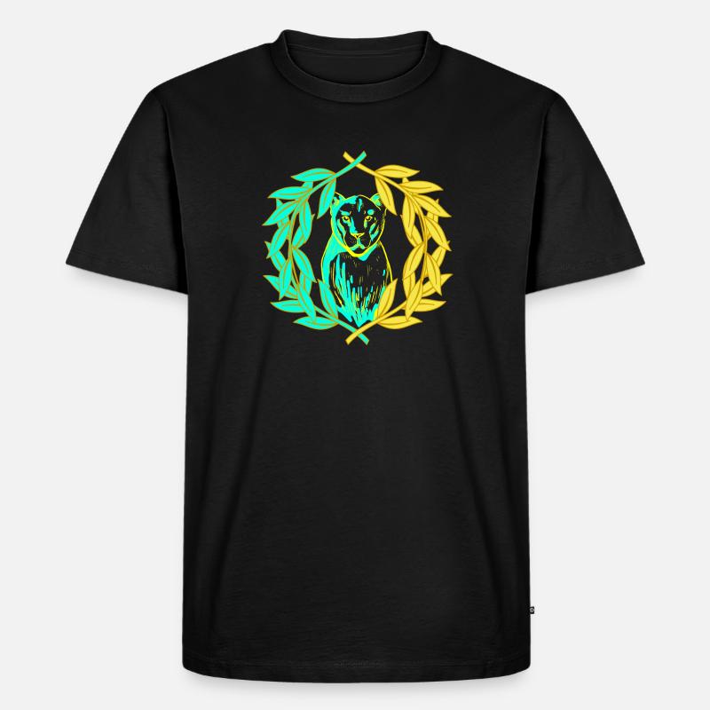 Leopard Tiger Katze Lorbeerkranz - Männer Premium Bio T-Shirt - Schwarz