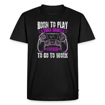 Né pour jouer, forcé de travailler, de jouer - T-shirt Premium bio Homme - noir - Devant - Nico (187cm)