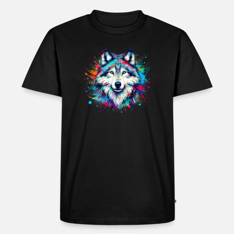 Wolf - Männer Premium Bio T-Shirt - Schwarz
