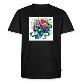 Watercolor blue skull and snakes - Men's Premium Organic T-Shirt - black - Front - Nico (187cm)