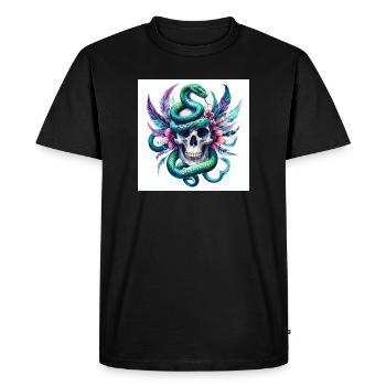 Watercolor Skull and Snake - Men's Premium Organic T-Shirt - black - Front - Nico (187cm)