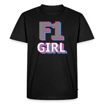 Neon Checkered F1 Girl Logo - Men's Premium Organic T-Shirt - black - Front - Nico (187cm)
