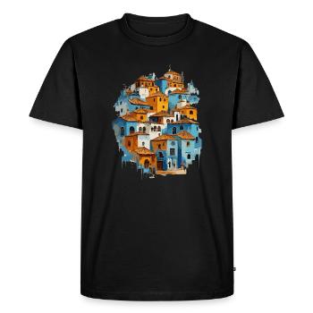 Village bleu avec tuiles orange - T-shirt Premium bio Homme - noir - Devant - Nico (187cm)