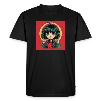 Anime Yeux Verts Fille - T-shirt Premium bio Homme - noir - Devant - Nico (187cm)