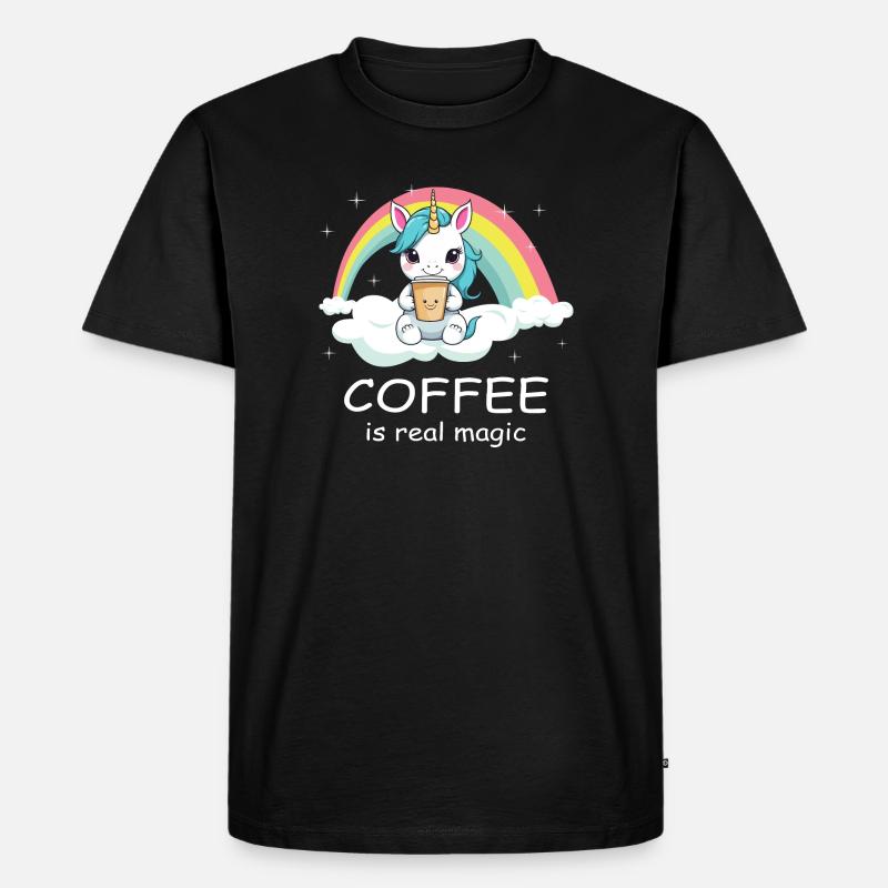 Süßes Kaffee Einhorn - Männer Premium Bio T-Shirt - Schwarz