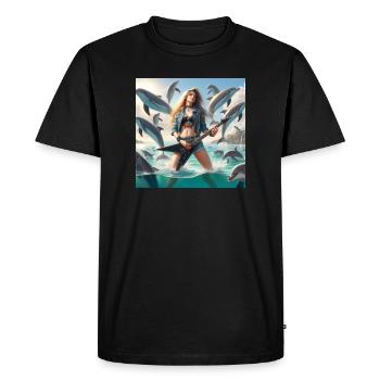 Metal guitarist among dolphins - Men's Premium Organic T-Shirt - black - Front - Nico (187cm)