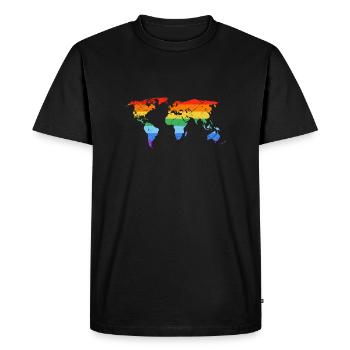 Rainbow World Map Pride - Men's Premium Organic T-Shirt - black - Front - Nico (187cm)