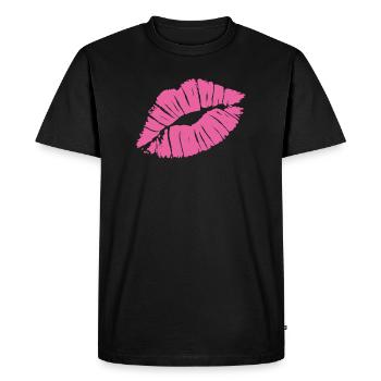 Smooch Rouge à lèvres rose Kiss Mark Love déclaration Tee - T-shirt Premium bio Homme - noir - Devant - Nico (187cm)