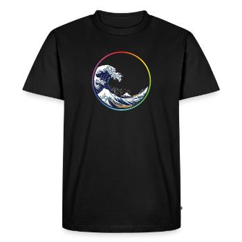 Cercle de vagues arc-en-ciel - T-shirt Premium bio Homme - noir - Devant - Nico (187cm)