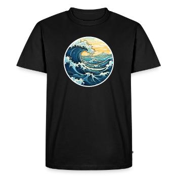 Vague japonaise – style Hokusai Sea vintage - T-shirt Premium bio Homme - noir - Devant - Nico (187cm)