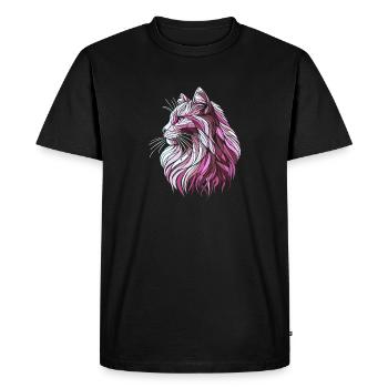 Tête de chat rose art géométrique polygones - T-shirt Premium bio Homme - noir - Devant - Nico (187cm)