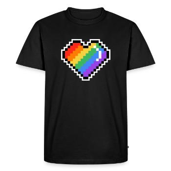 Cœur arc-en-ciel Pixel - T-shirt Premium bio Homme - noir - Devant - Nico (187cm)