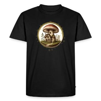 Conception d’un champignon comme une maison de conte de fées dans la forêt - T-shirt Premium bio Homme - noir - Devant - Nico (187cm)