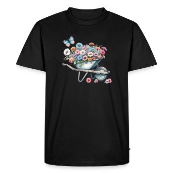 Brouette remplie de fleurs aux couleurs pastel - T-shirt Premium bio Homme - noir - Devant - Nico (187cm)