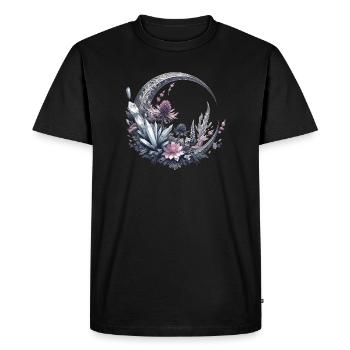 Croissant de lune en argent, avec cristaux et fleurs - T-shirt Premium bio Homme - noir - Devant - Nico (187cm)