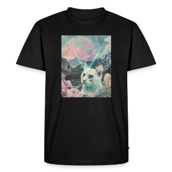 Comet cat between blooming peaks - Men's Premium Organic T-Shirt - black - Front - Nico (187cm)
