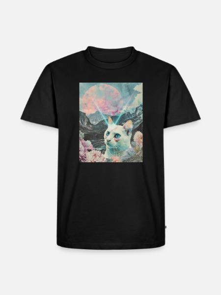 Comet cat between blooming peaks - Men's Premium Organic T-Shirt - black
