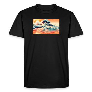 Vagues du coucher de soleil à Ukiyoe - T-shirt Premium bio Homme - noir - Devant - Nico (187cm)