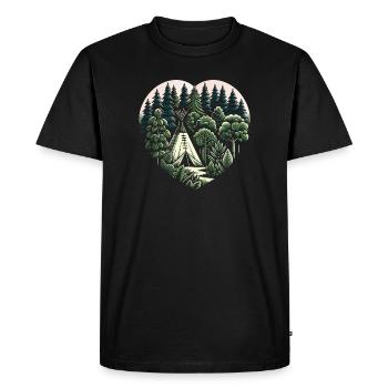 Vivre près de la nature avec une tente tipi en forêt - T-shirt Premium bio Homme - noir - Devant - Nico (187cm)