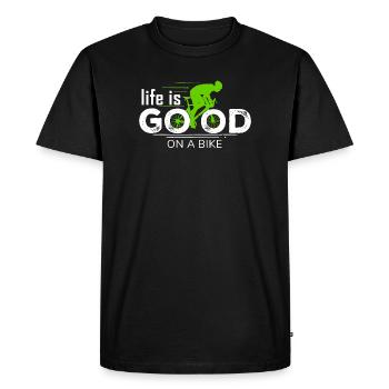 Life Is Good On a Bike Rennrad Spruch  - Männer Premium Bio T-Shirt - Schwarz - Vorne - Nico (187cm)