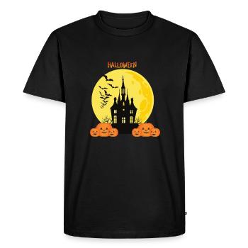 Halloween castle with pumpkins and moon - Men's Premium Organic T-Shirt - black - Front - Nico (187cm)