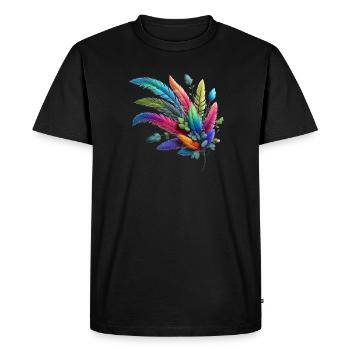 Colorful feathers. Vivid and detailed - Men's Premium Organic T-Shirt - black - Front - Nico (187cm)