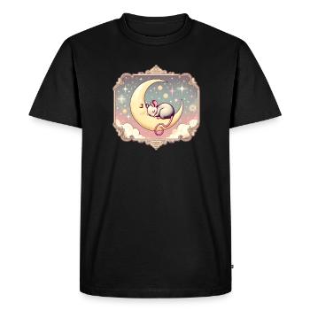 peacefully sleeping mouse, on a crescent moon - Men's Premium Organic T-Shirt - black - Front - Nico (187cm)