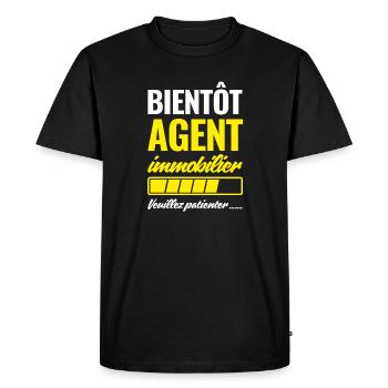 Bientôt Agent immobilier veuillez patienter - T-shirt Premium bio Homme - noir - Devant - Nico (187cm)