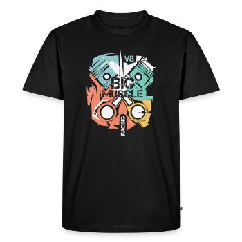 retro v8 musclecar car vintage engine piston logo - Men's Premium Organic T-Shirt - black - Front - Nico (187cm)