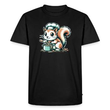 Cute cartoon squirrel cooking spaghetti - Men's Premium Organic T-Shirt - black - Front - Nico (187cm)