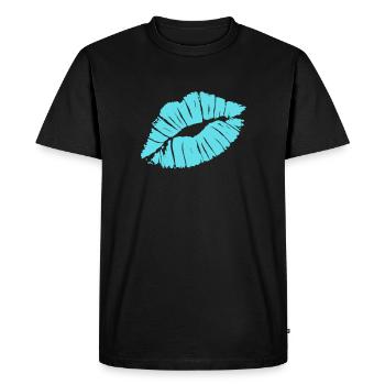 Smooch Blue Lipstick Kiss Mark Love Statement Tee - Men's Premium Organic T-Shirt - black - Front - Nico (187cm)