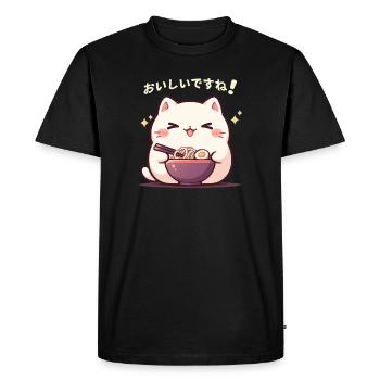 Chat qui mange des Ramens - T-shirt Premium bio Homme - noir - Devant - Nico (187cm)