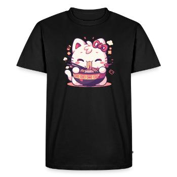 Chat qui mange des Ramens - T-shirt Premium bio Homme - noir - Devant - Nico (187cm)
