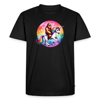 Orang-outan sur licorne arc-en-ciel - T-shirt Premium bio Homme - noir - Devant - Nico (187cm)