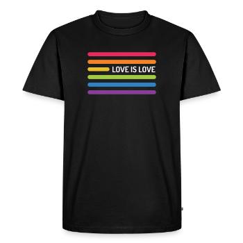 Mois de la fierté LGBT - Love is Love - T-shirt Premium bio Homme - noir - Devant - Nico (187cm)