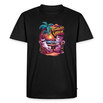 Chats romantiques au coucher du soleil - T-shirt Premium bio Homme - noir - Devant - Nico (187cm)